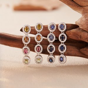 S925 Sterling Silver Long Tassel Earrings With Colorful Gemstones